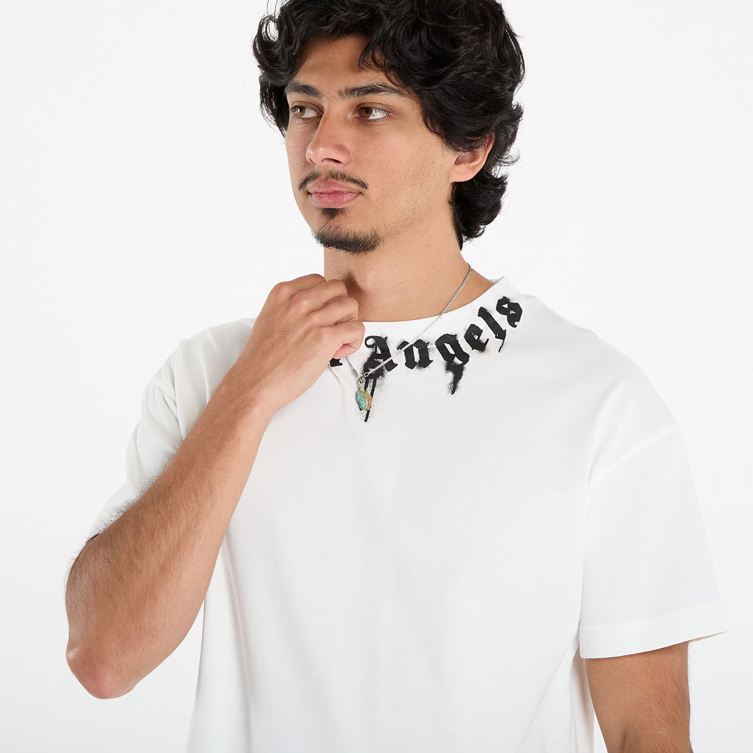 T-shirt Palm Angels Palm Angels Neck Logo Regular T-Shirt Hvid | PMAA109F25JER0090310, 1