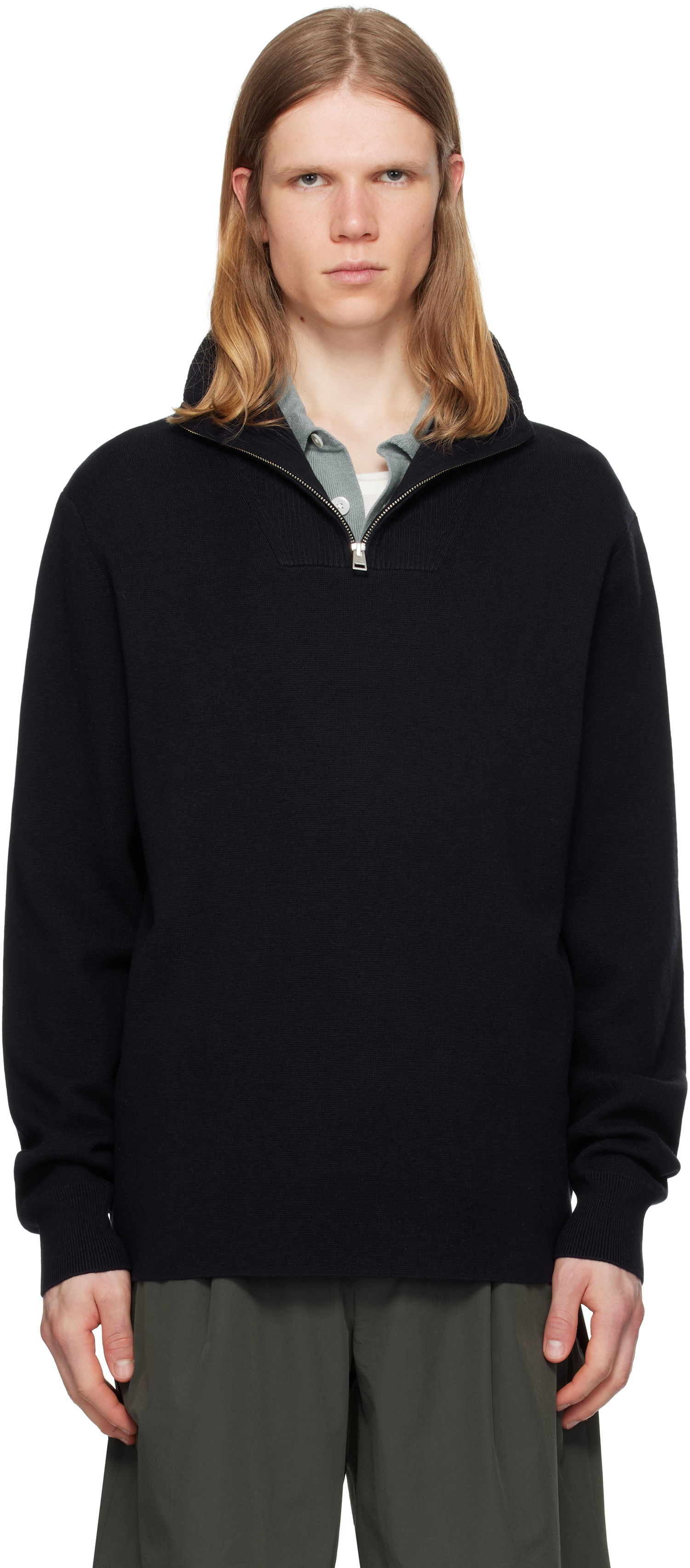 Sweater NORSE PROJECTS Norse Projects Arild Merino Cotton Milano Zip Sweater Mørkeblå | N45-0637, 0