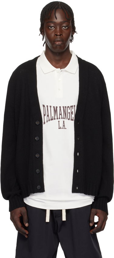 Sweater Palm Angels Curved Logo Black Cardigan Sort | PMHB035S25KNI0011008, 0