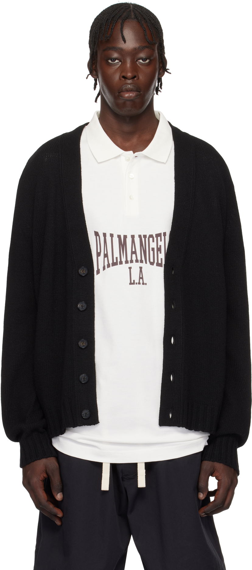 Sweater Palm Angels Curved Logo Black Cardigan Sort | PMHB035S25KNI0011008
