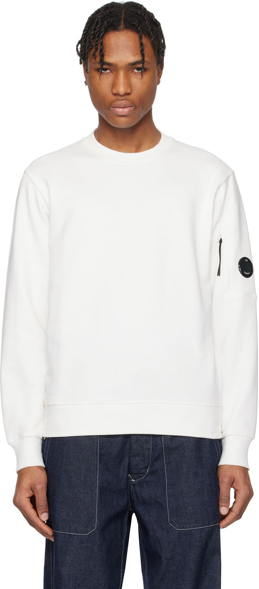 Sweater C.P. Company C.P. Company Diagonal Raised Fleece Crewneck Lens Sweatshirt Hvid | 18CMSS023A-005086W