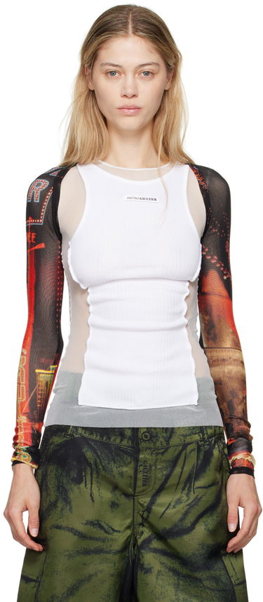 Tanktop Jean Paul Gaultier Jean Paul Gaultier 'The Pigalle' Printed Mesh Sleeves Hvid | 24/30-F-TO207-T552-00301550, 0