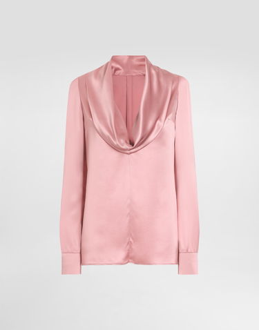 Skjorte Dolce & Gabbana Dolce & Gabbana Satin Blouse with Shawl Neck Lyserød | F7AM0TFU1AUFB473, 0