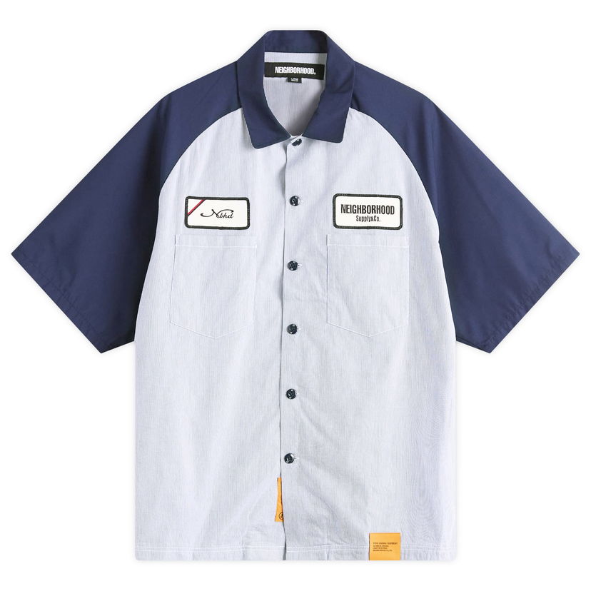 Skjorte Neighborhood Neighborhood Classic Stripe Short Sleeve Work Shirt, Size Large Blå | 251TSNH-SHM04-NVY