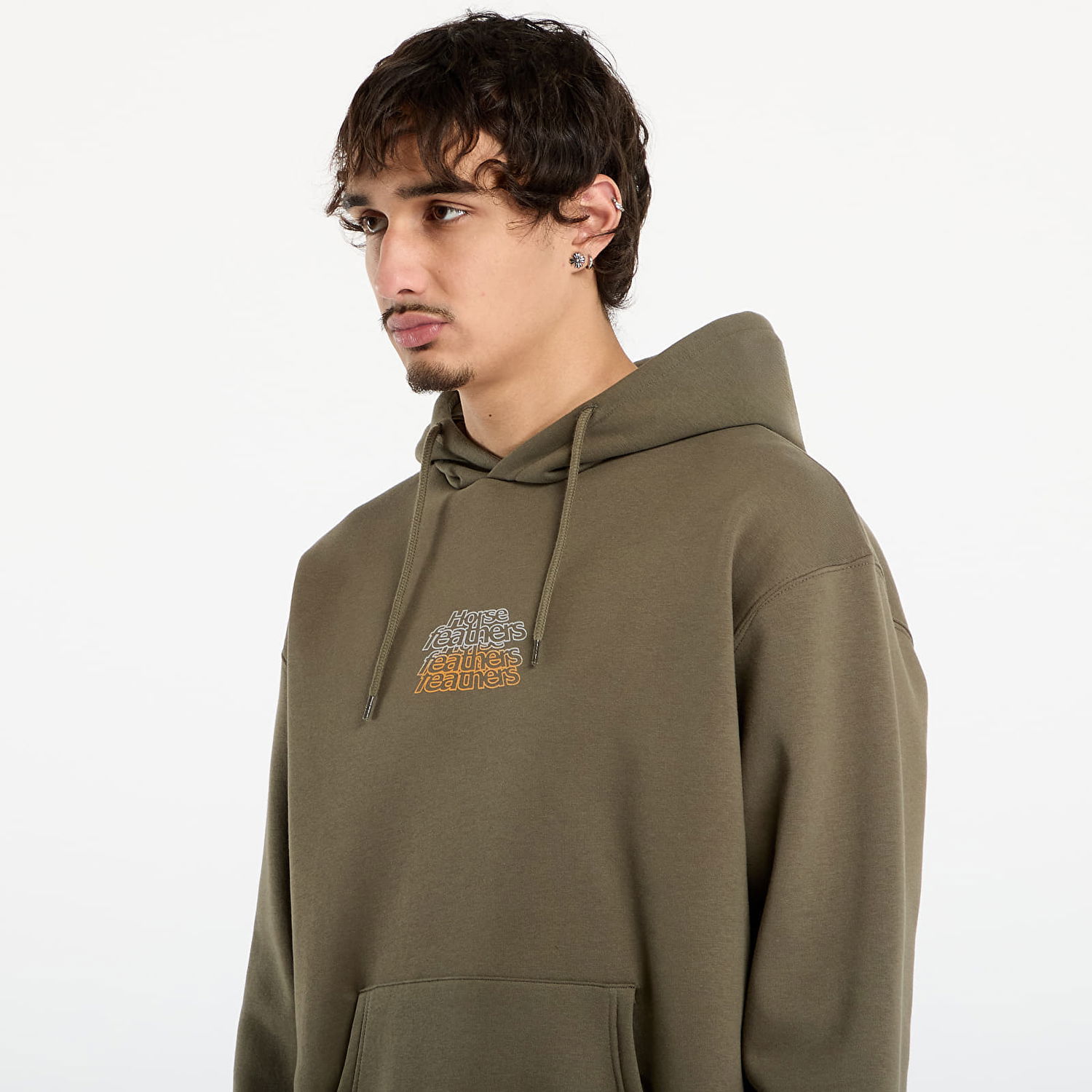 Sweatshirt Horsefeathers Rollin Graphic Print Hoodie with Kangaroo Pocket Grøn | SM1388B, 1