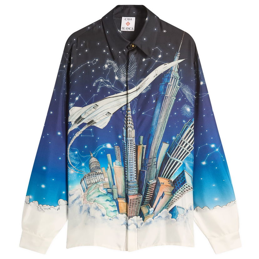 Skjorte Casablanca Casablanca Classic Long Sleeve Silk Shirt, Size Large Flerfarvet | MPF25-SH-021-04