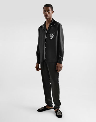 Skjorte Dolce & Gabbana Silk Shirt With Logo Embroidery Sort | G5IF1ZFU1AUN0000, 1