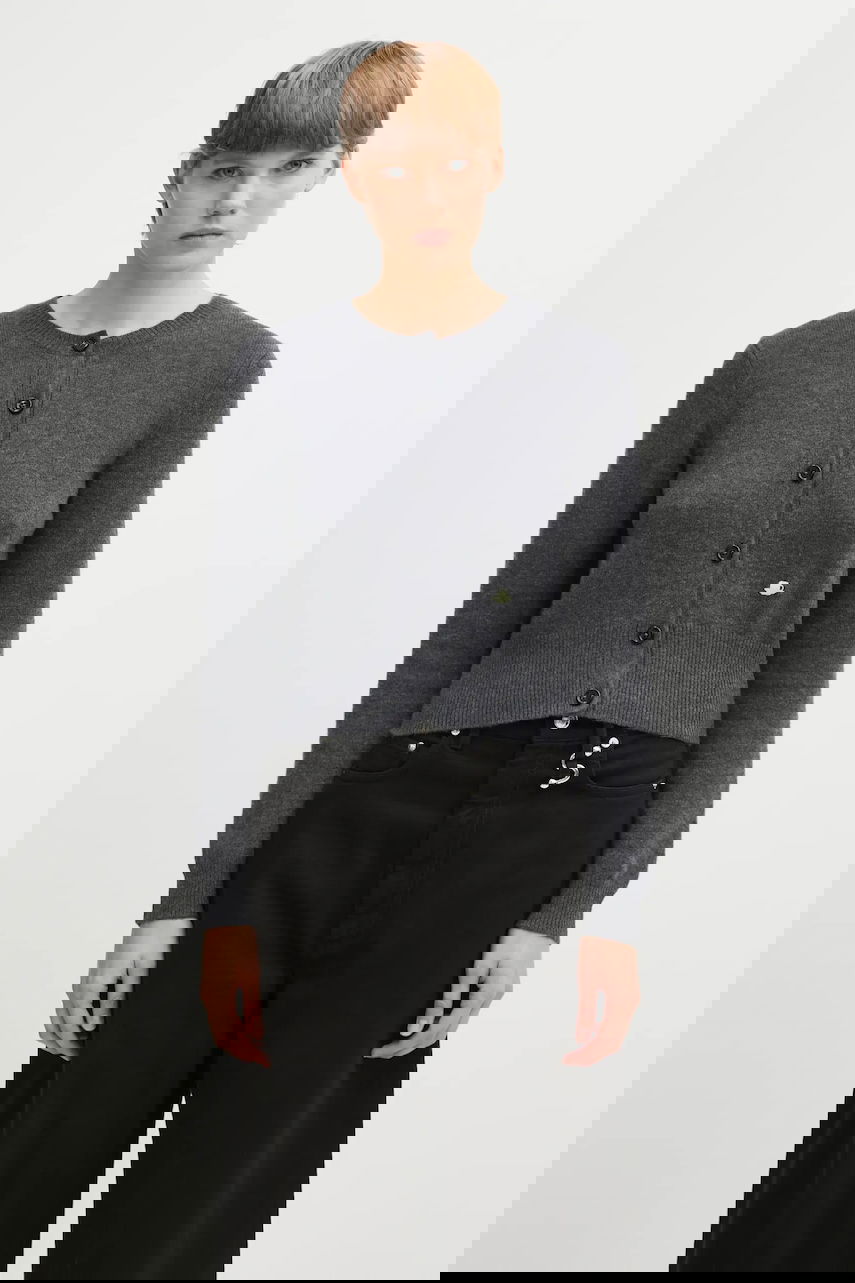 Sweater JW Anderson JW Anderson Contrast Embroidery Cardigan Grå | KW1447.YN0447, 0