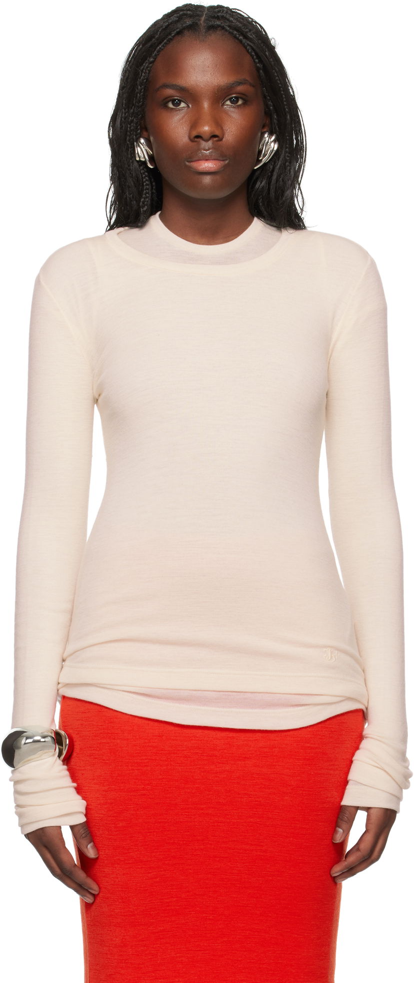 T-shirt Jil Sander Longsleeve Crewneck T-shirt Hvid | J40FV0113_J20226