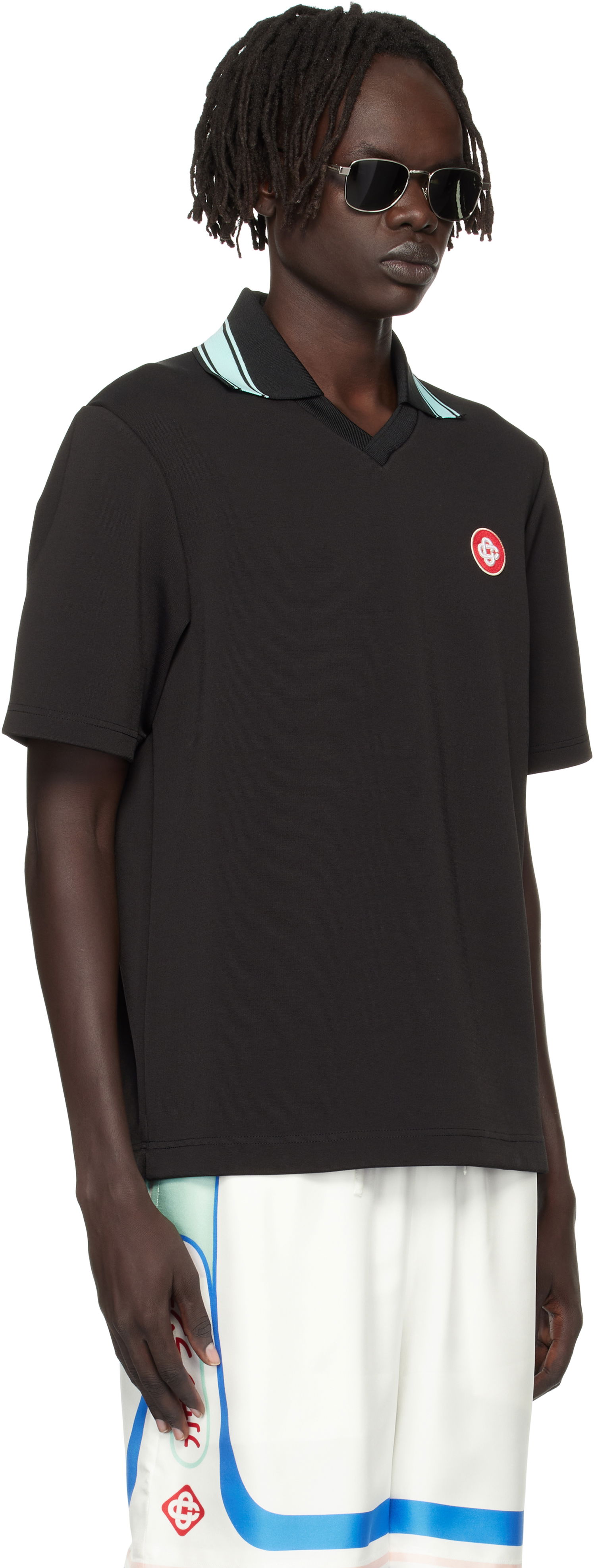 Polo skjorte Casablanca Casablanca Double V-Neck Short Sleeve Polo Sort | MPF25-JTP-381-01, 1
