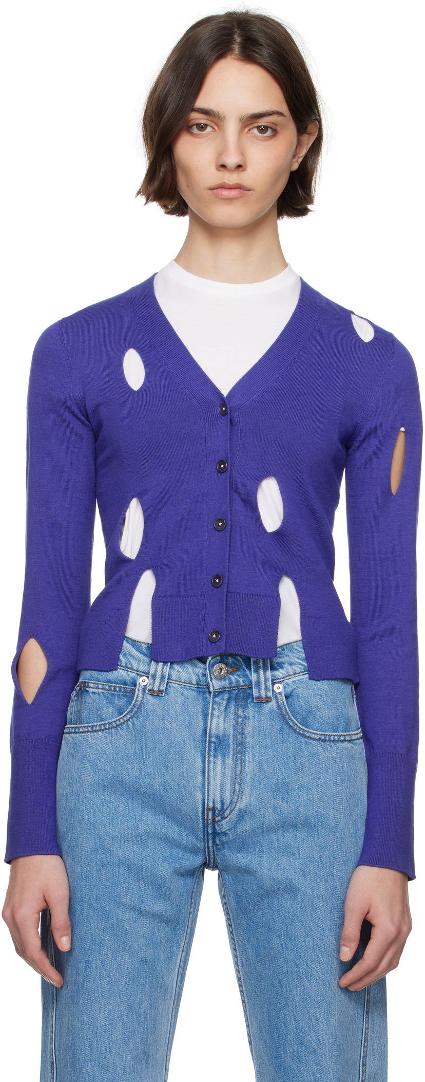 Sweater JW Anderson JW Anderson Slit Cardigan Lilla | KW1413-YN0440