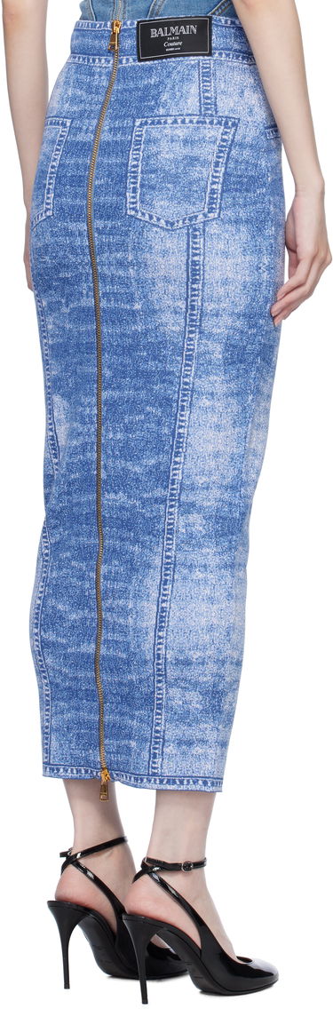 Nederdel Balmain Denim Effect Knit Midi Skirt Blå | EF1LD475KH80, 2