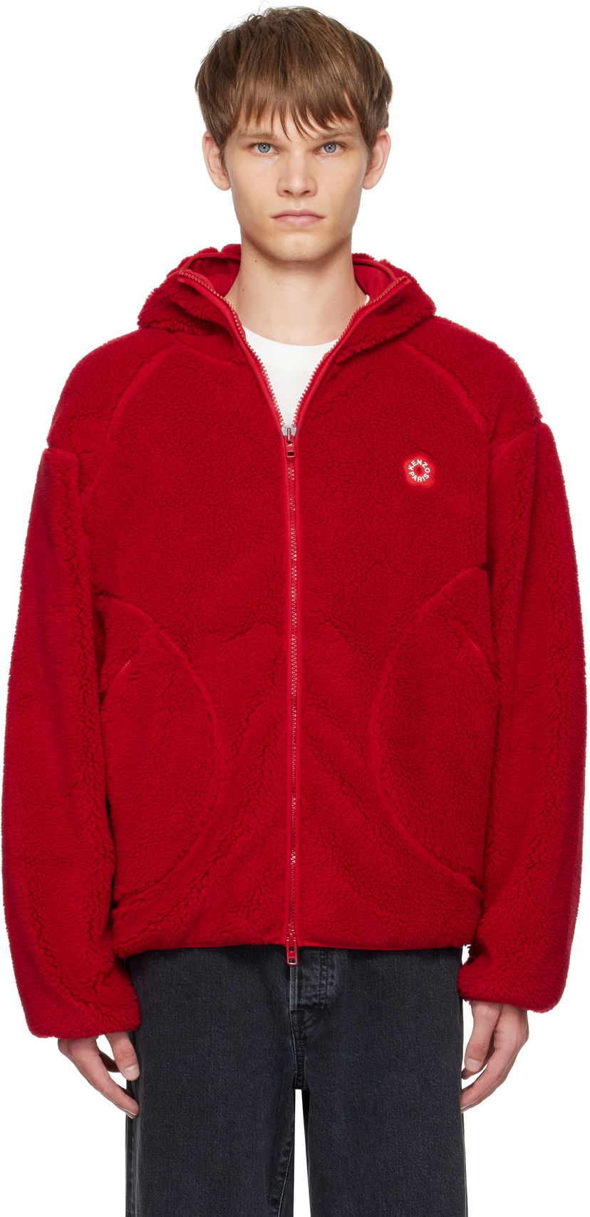 Jakke KENZO Kenzo Paris 'Boke Flower 2.0' Fleece Zip-Up Hoodie Rød | FF65BL5504FP