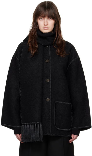 Jakke TOTEME TOTEME Embroidered Hooded Jacket with Fringed Scarf Sort | 224-1018-201, 0