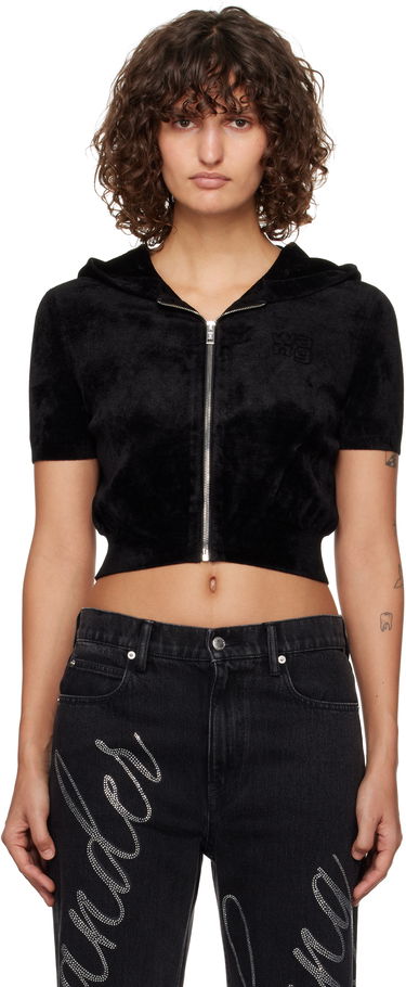 Sweatshirt Alexander Wang Alexander Wang.t Cropped Velour Zip-Up Hoodie Sort | 4KC4243003, 0