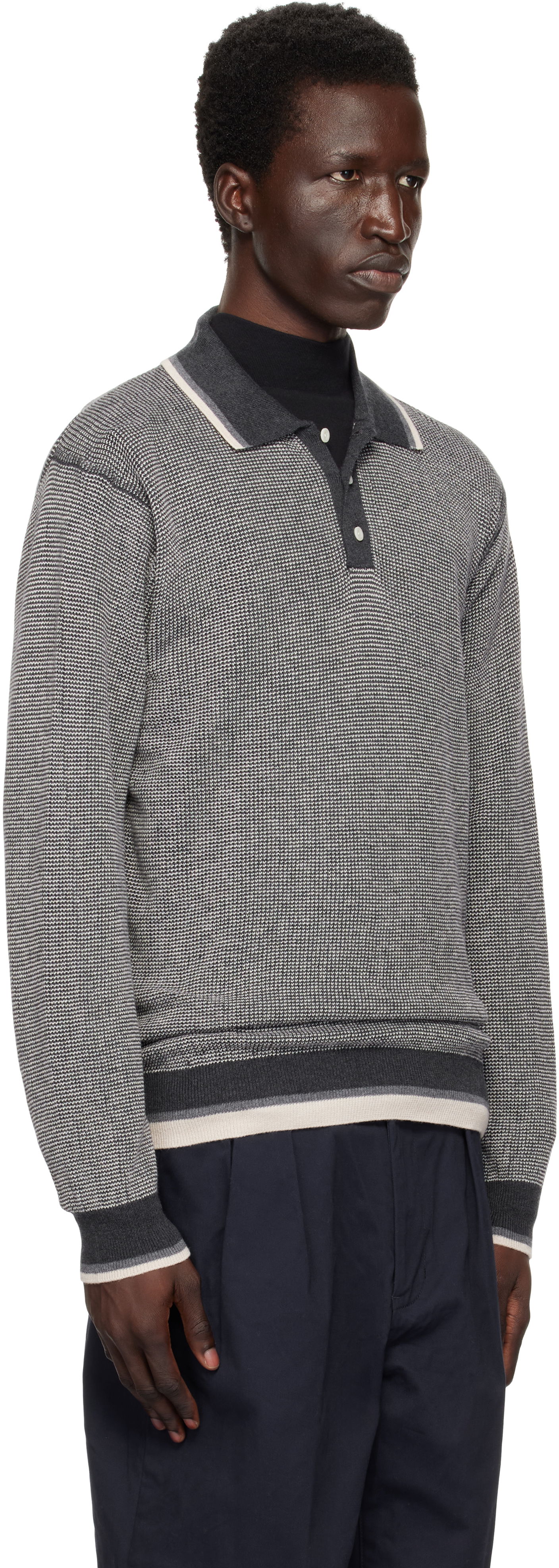 Polo skjorte BEAMS BEAMS PLUS Knit Collar Line Polo Grå | 38120030156, 1