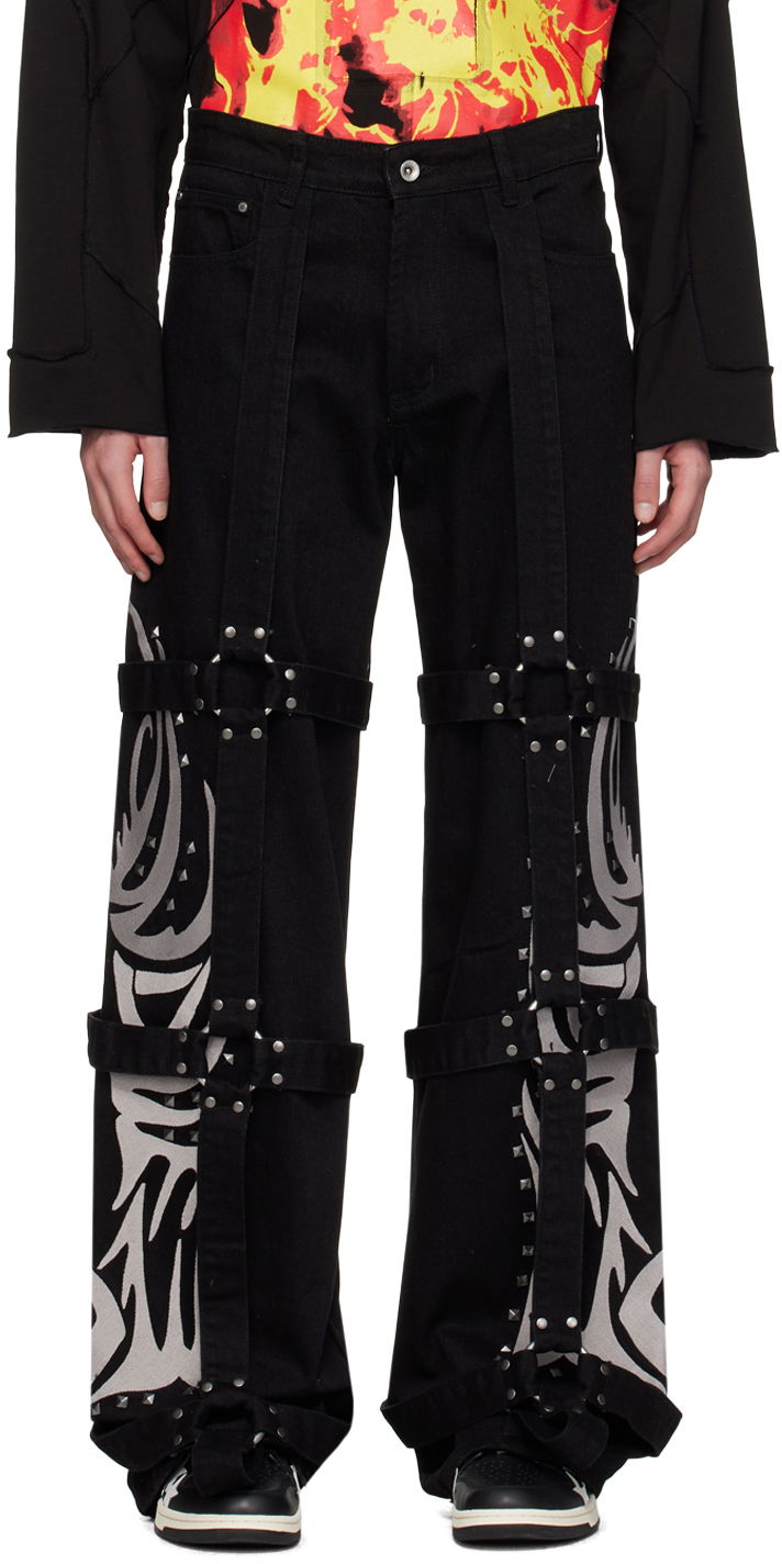 Jeans Who Decides War Who Decides War Bondage Strap Studded Graphic Jeans Sort | 1121030002SS24, 0