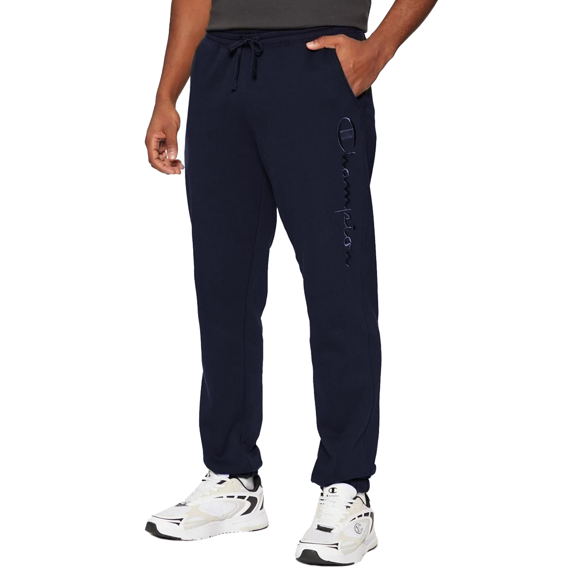 Joggingbukser Champion Cuffed Drawstring Joggers with Vertical Script Logo Mørkeblå | 220312-BS501, 0
