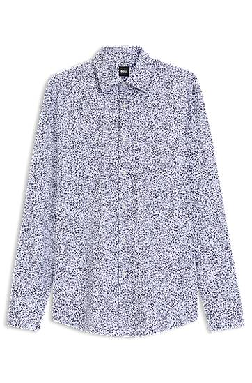 Skjorte BOSS Men's Slim Fit Floral Print Stretch Cotton Poplin Shirt Blå | 50545109
