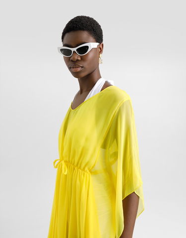 Kjole Dolce & Gabbana Dolce & Gabbana Silk Chiffon Caftan With Drawstring Gul | F6TLXTFU1ATA0177, 3