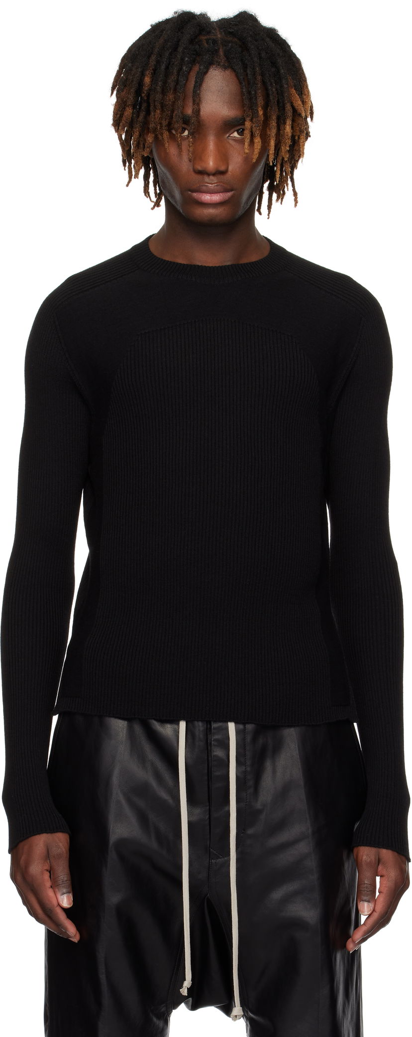 Sweater Rick Owens Rick Owens Hollywood Ribbed Geo Sweater Sort | RU01E5639 RIBM