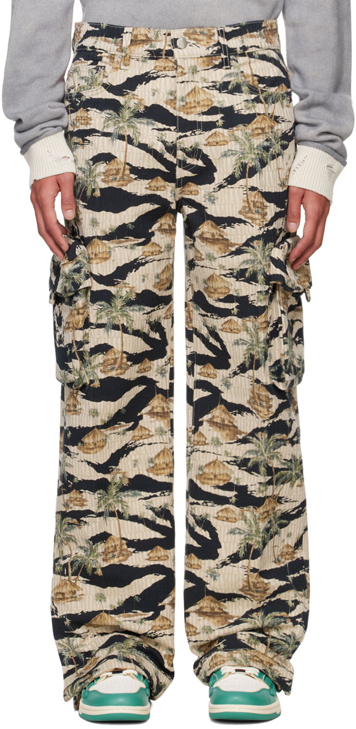 Cargo bukser AMIRI AMIRI Repeat Palm Baggy M65 Cargo Pants Beige | AMDNCG1008