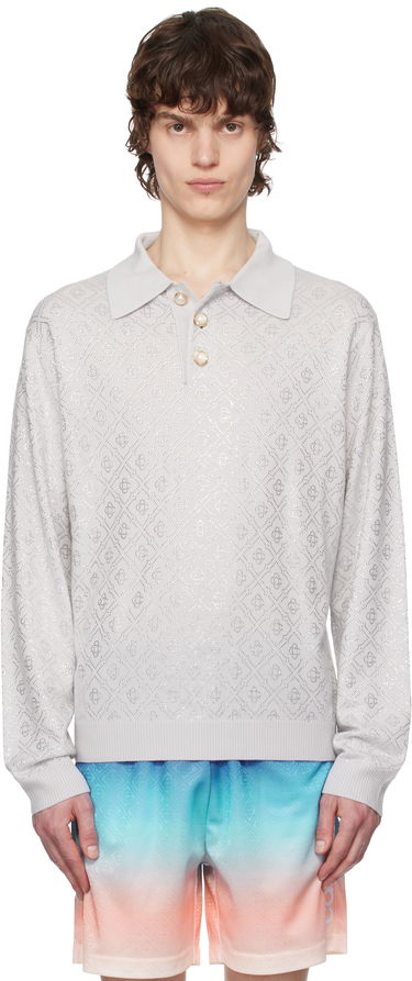 Polo skjorte Casablanca Casablanca Crystal Monogram Knit Polo Grå | MPS25-KW-865-01, 0