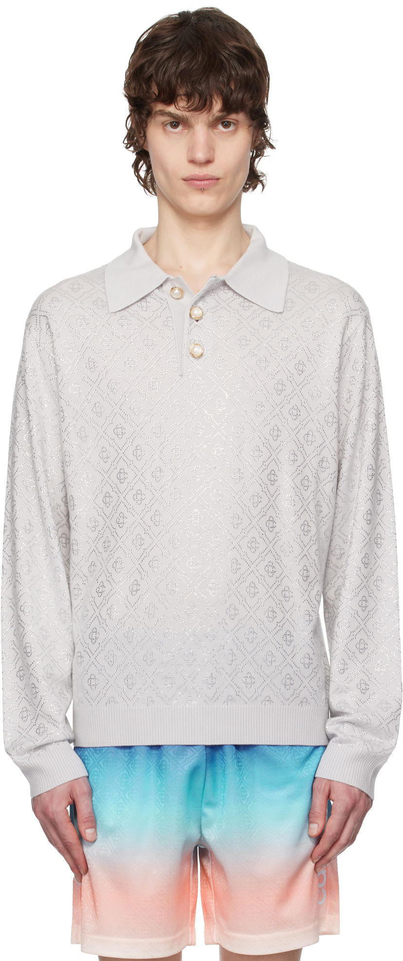 Polo skjorte Casablanca Casablanca Crystal Monogram Knit Polo Grå | MPS25-KW-865-01