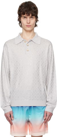 Casablanca Crystal Monogram Knit Polo
