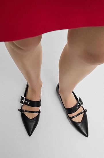 Tøj og tilbehør BOSS Nappa Leather Ballerina Pumps with Buckled Straps Sort | 50536400, 1