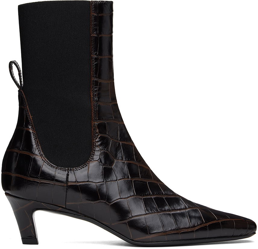Tøj TOTEME TOTEME 'The Mid Heel' Croc-Embossed Leather Ankle Boots Brun | 231-907-847, 0