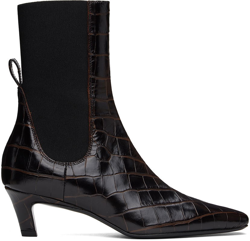 Tøj TOTEME TOTEME 'The Mid Heel' Croc-Embossed Leather Ankle Boots Brun | 231-907-847