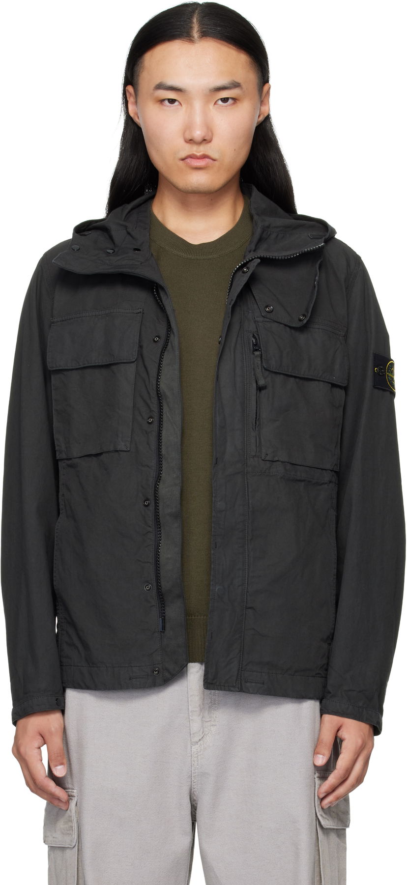 Jakke Stone Island Canvas Weave Cotton Jacket Sort | K2S15 Q100012 S0240