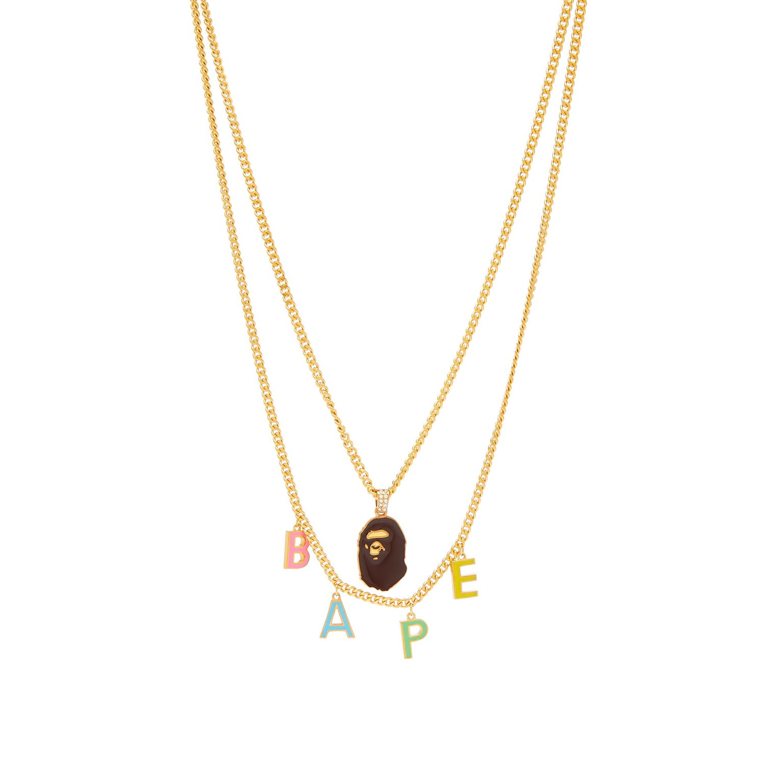 Halskæde BAPE Ape Head Double Chain Necklace Gold Metalisk | 001GDJ302001L-GLD, 0