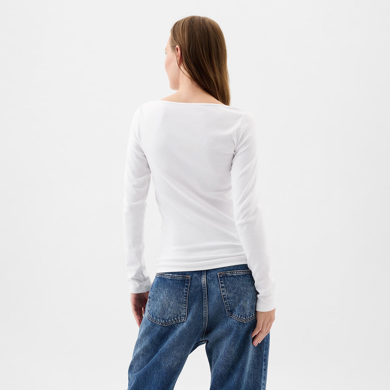 T-shirt GAP Top Longsleeve Bateau Neck Modal Top Fresh White Hvid | 540606-03, 1