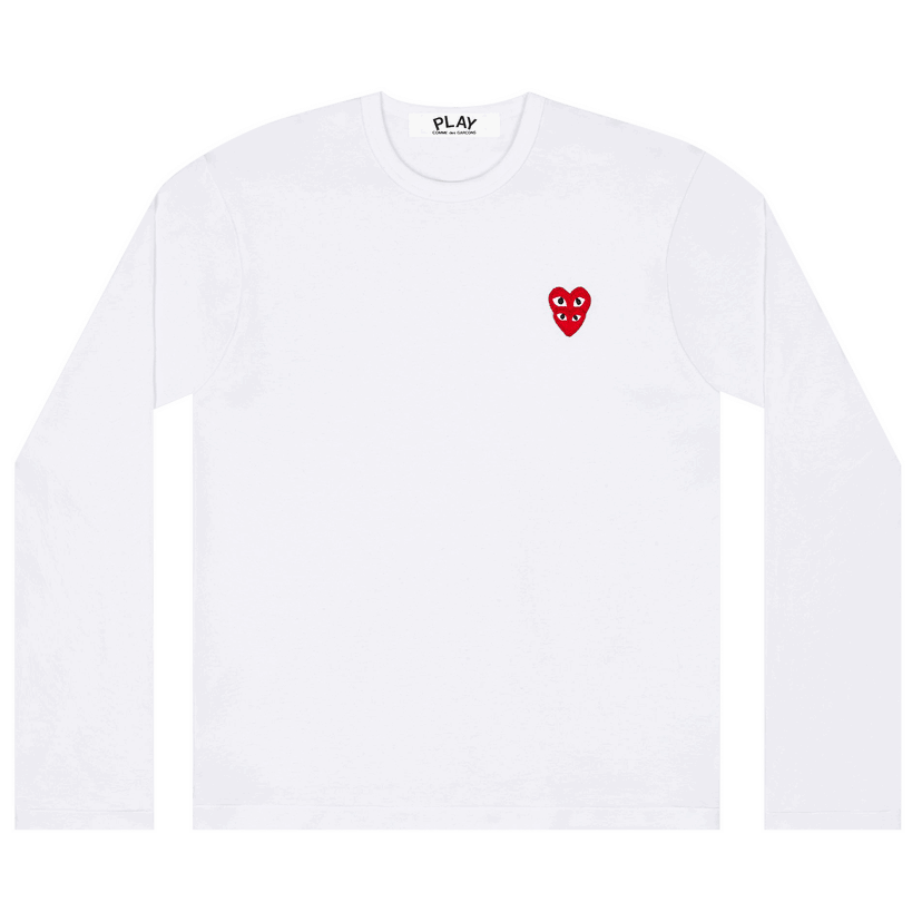 T-shirt Comme des Garçons PLAY Double Heart Long-Sleeve T-Shirt Hvid | AZ T292 051 2