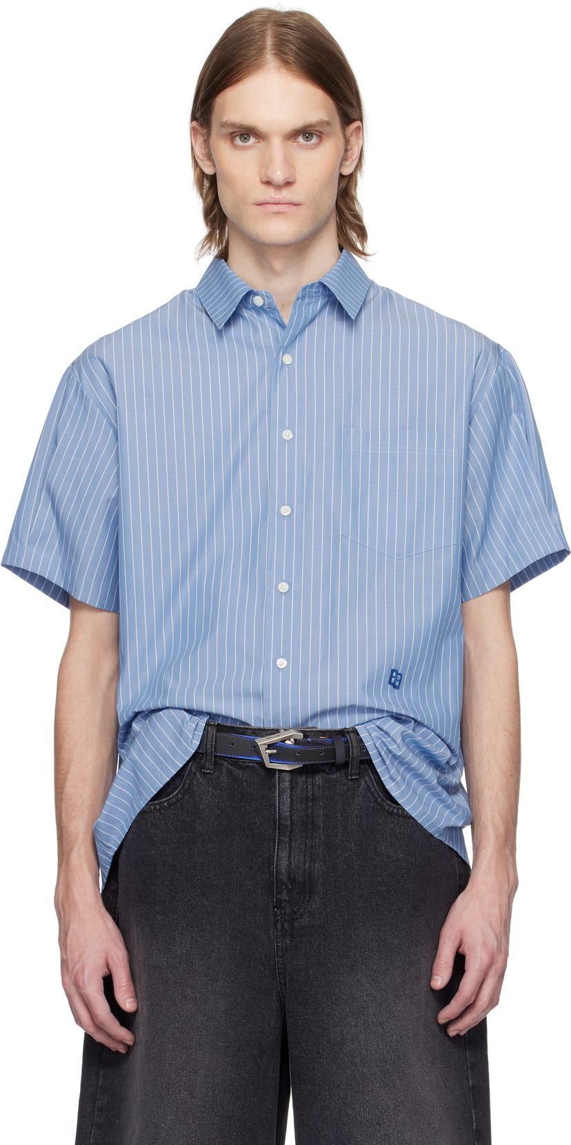 Skjorte ADER ERROR ADER error TRS Tag Half Sleeve Shirt Blå | BN42FYSH0202ST
