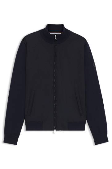 Bomberjakke BOSS Regular-Fit Hybrid Jacket with Double B Monogram Mørkeblå | 50543135