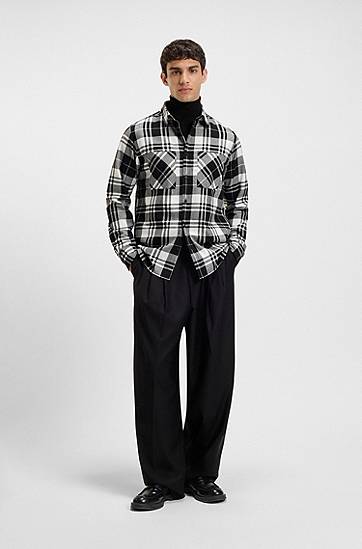 Skjorte BOSS Relaxed-fit shirt in checked cotton flannel Sort | 50549753, 1