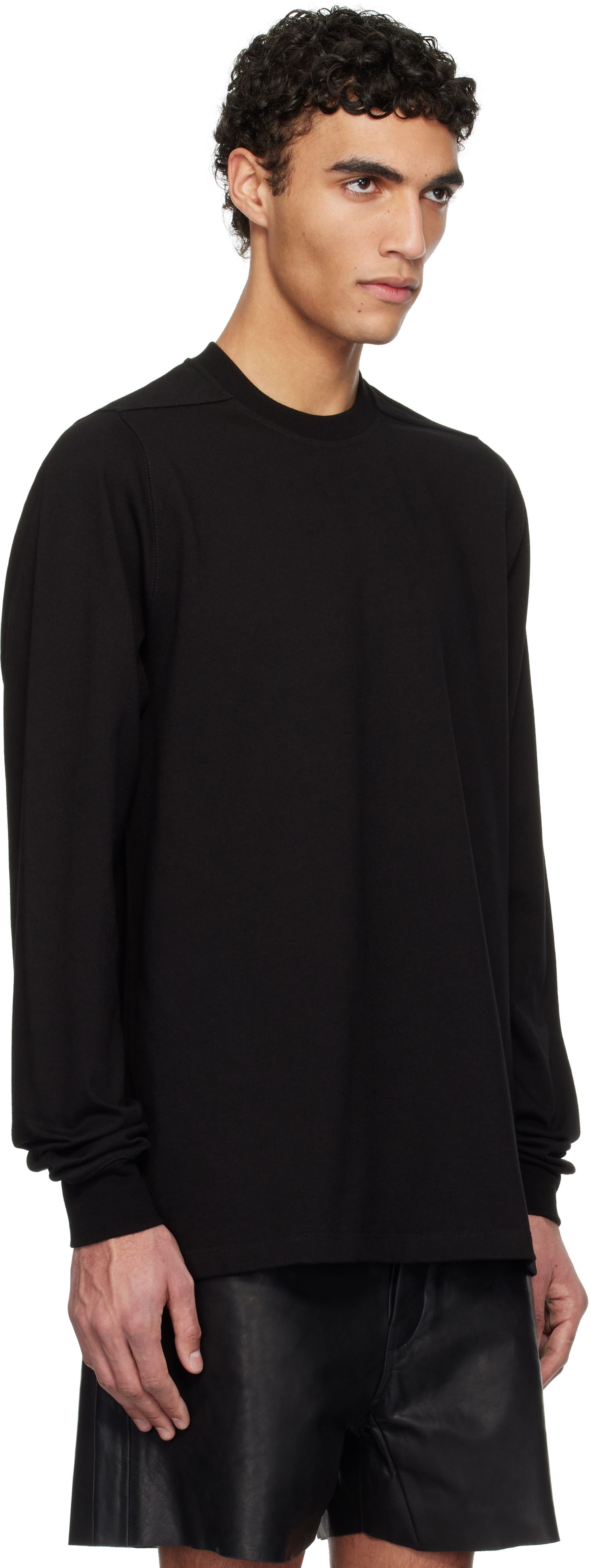 Sweater Rick Owens Rick Owens Hollywood Short Crewneck Long Sleeve Sweatshirt Sort | RU01E5277 BA, 1