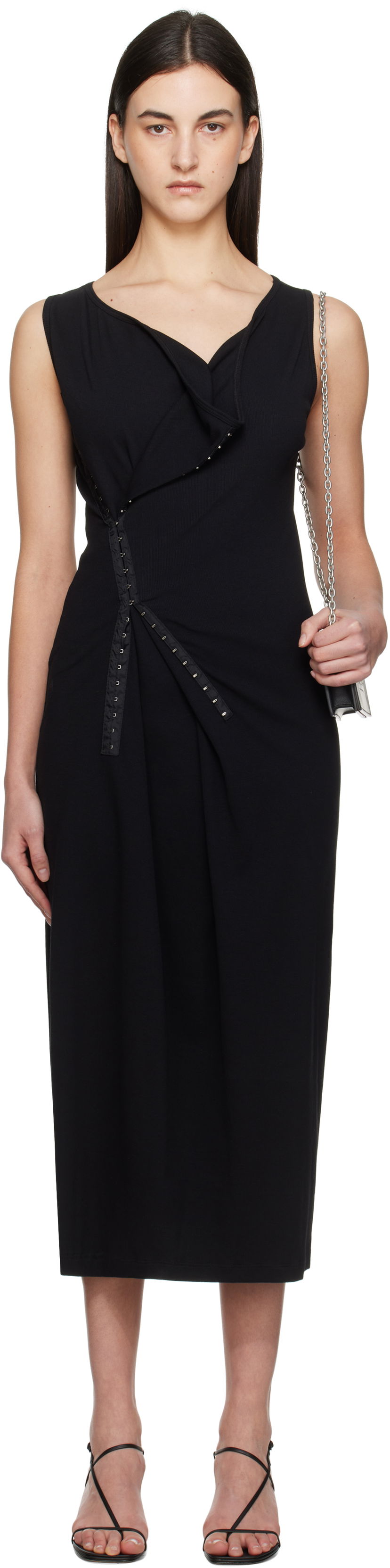 Kjole Maison Margiela MM6 Maison Margiela Cotton Rib Hook-Eye Midi Dress Sort | S52CT0786 M20054