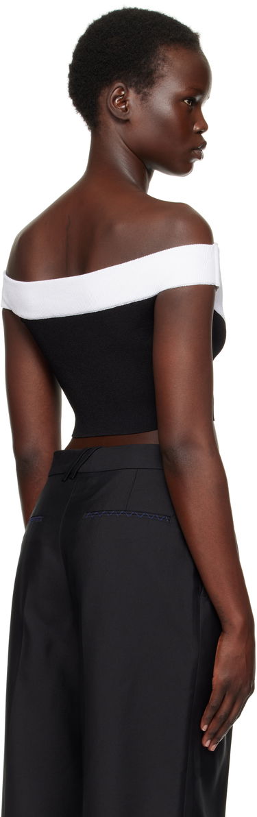 Sweater Balmain Balmain Two-Tone Knit Cropped Top Sort | EF1AA375KH82, 2