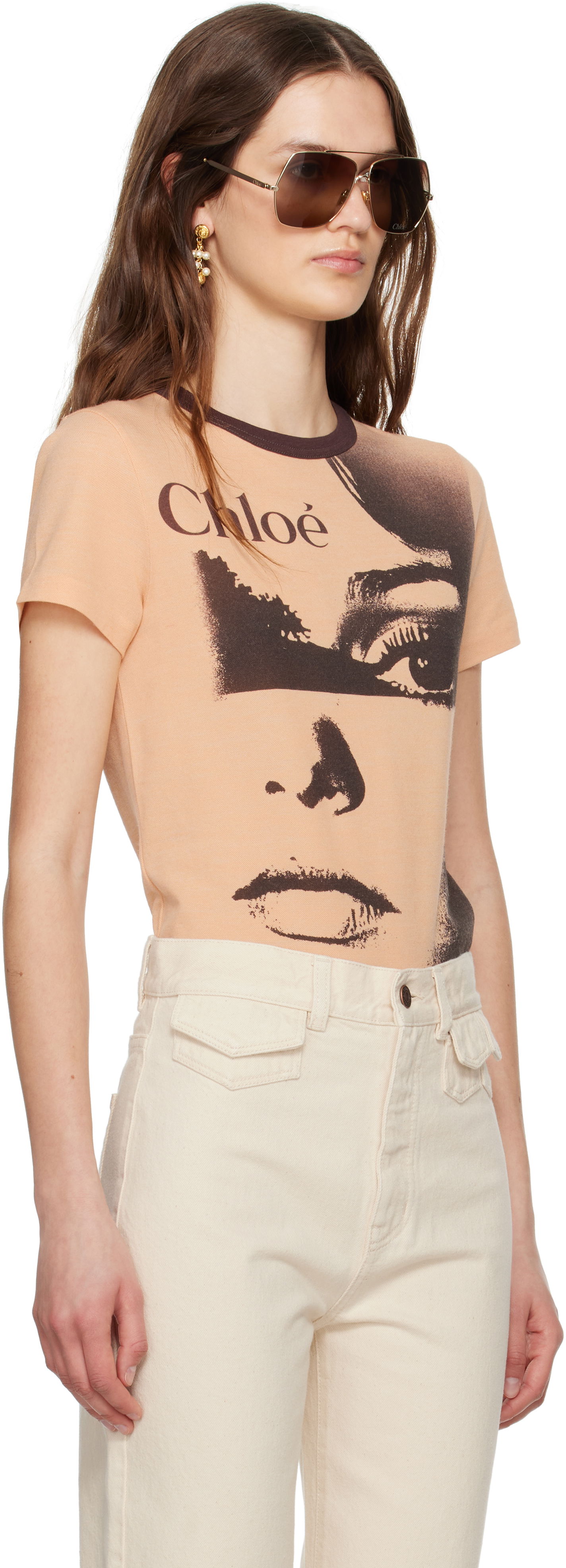 T-shirt CHLOÉ Chloé Crewneck Logo Graphic T-Shirt Beige | CH25UJH11189, 1