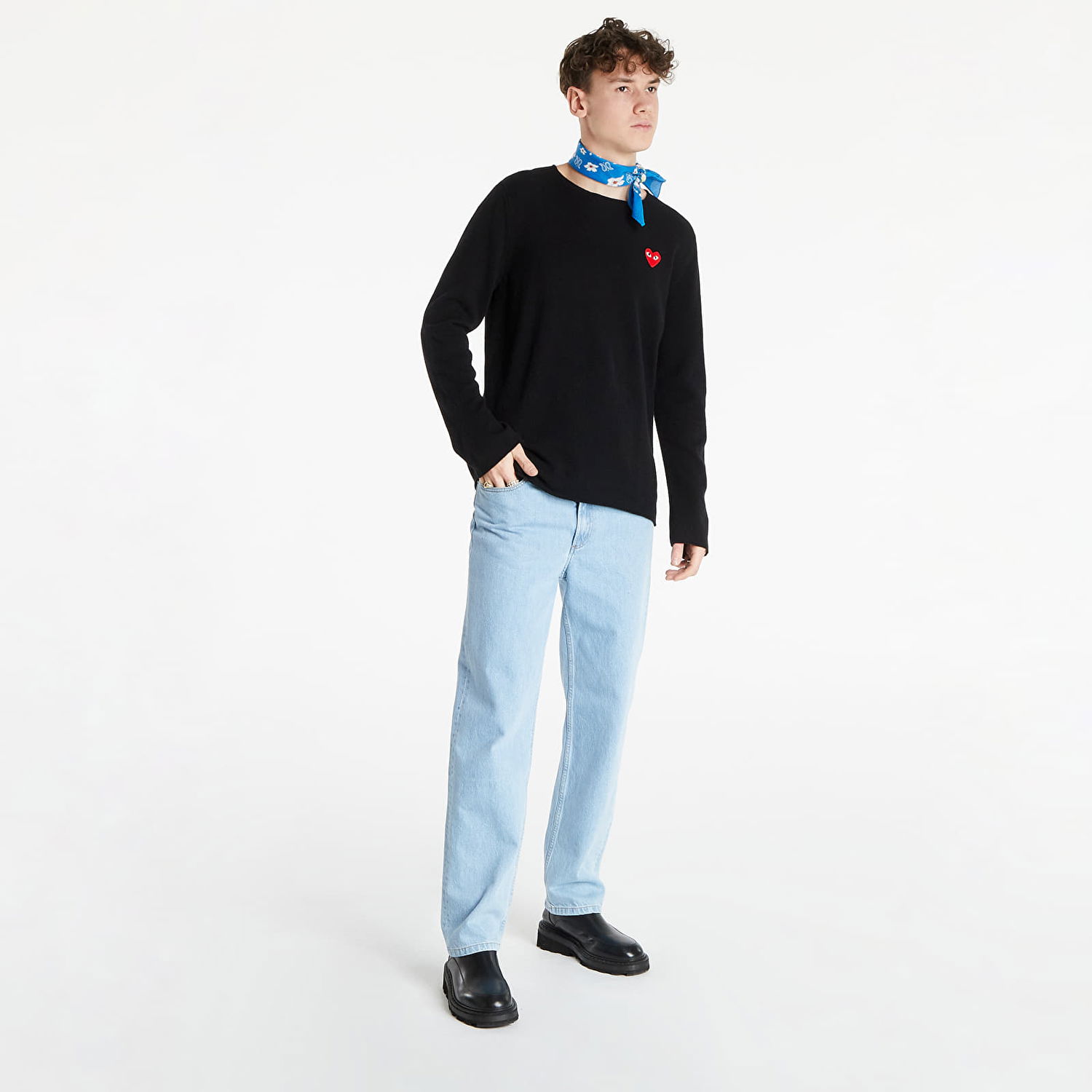 Sweater Comme des Garçons PLAY Red Heart Crewneck Jumper Sort | AZN068 Black, 1