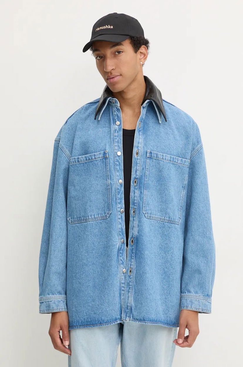 Skjorte Nanushka Relaxed Denim Shirt With Classic Collar Blå | NU24PFJK00553