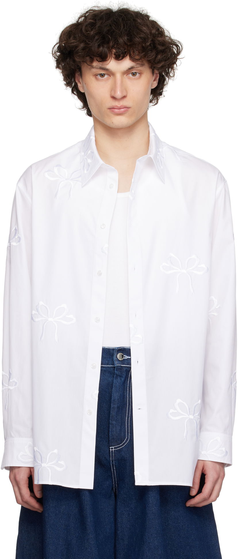 Skjorte Simone Rocha Simone Rocha Cotton Bow Easy Shirt Hvid | 5185 1051