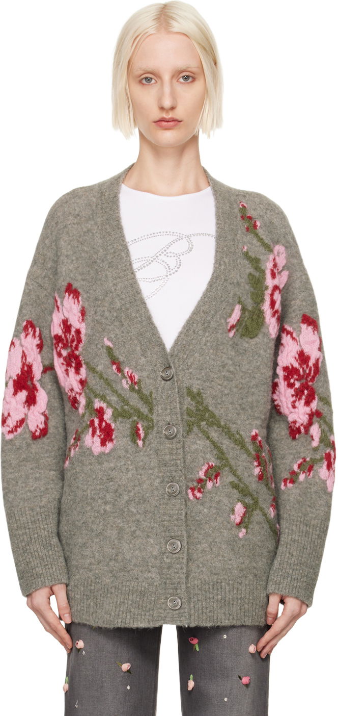 Sweater Blumarine Floral Embroidered Cardigan Grå | A422M489A