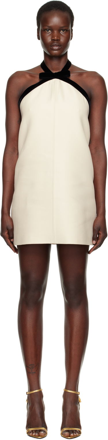 Kjole Tom Ford Tom Ford Halter Neck Velvet-Trimmed Minidress Beige | AB3477-FAX1122, 0