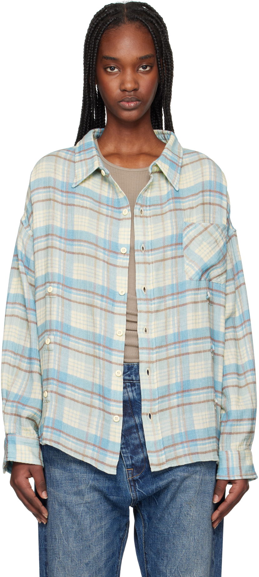 Skjorte R13 R13 Double Front Plaid Shirt Blå | R13WR371-R481B