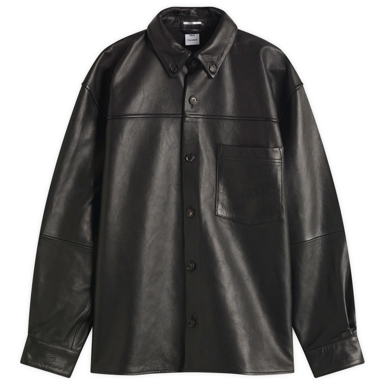 Skjorte Won Hundred Zayne Leather Overshirt, Size Large Sort | 3591-16023, 1